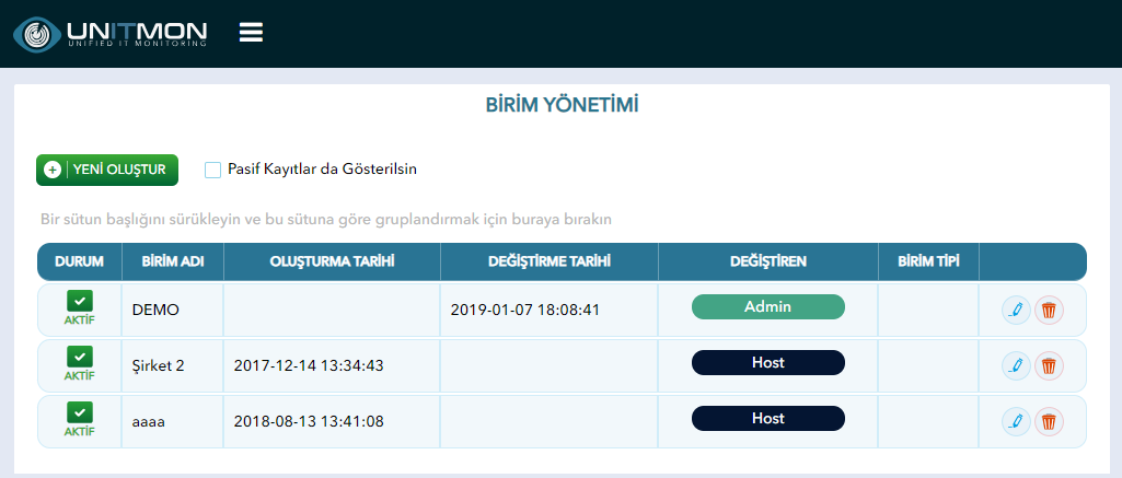 Unitmon Host Birimyonetimi